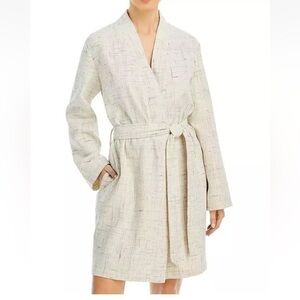 Hudson Park Collection Women's Strie Print Waffle Robe - Large/XL Beige/Khaki
